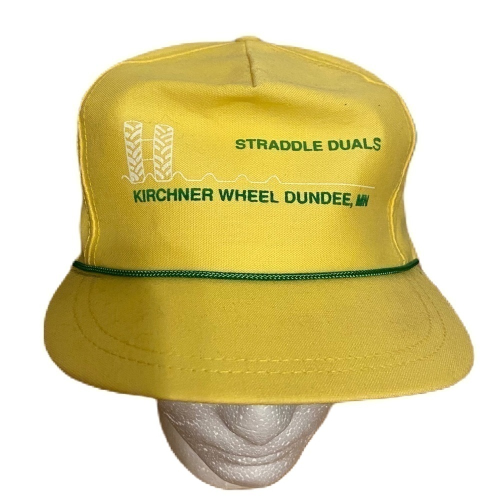 Vintage Straddle Duals John Deere Tractor Hat Strapback Yellow Green Rope
